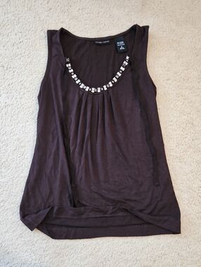 New York & Company Brown Sleeveless Tank with Beaded Scoop Neck